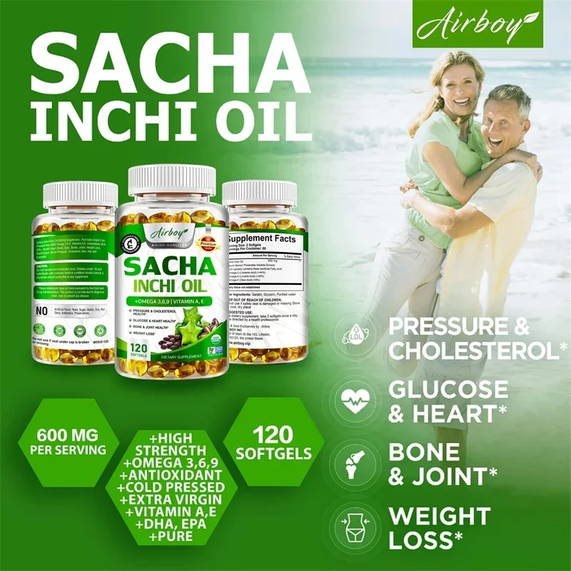 

Sacha Inchi Oil Capsules - Increases Energy Levels, Supports Brain, Heart, Eye,Skin Health,Balances Cholesterol, Boosts Immunity
