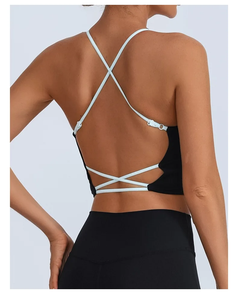 THRUM Women Sports Bra Adjustable Straps with Removable Pads Seamless Bare Feel Activewear for Yoga Running Outdoor Sports