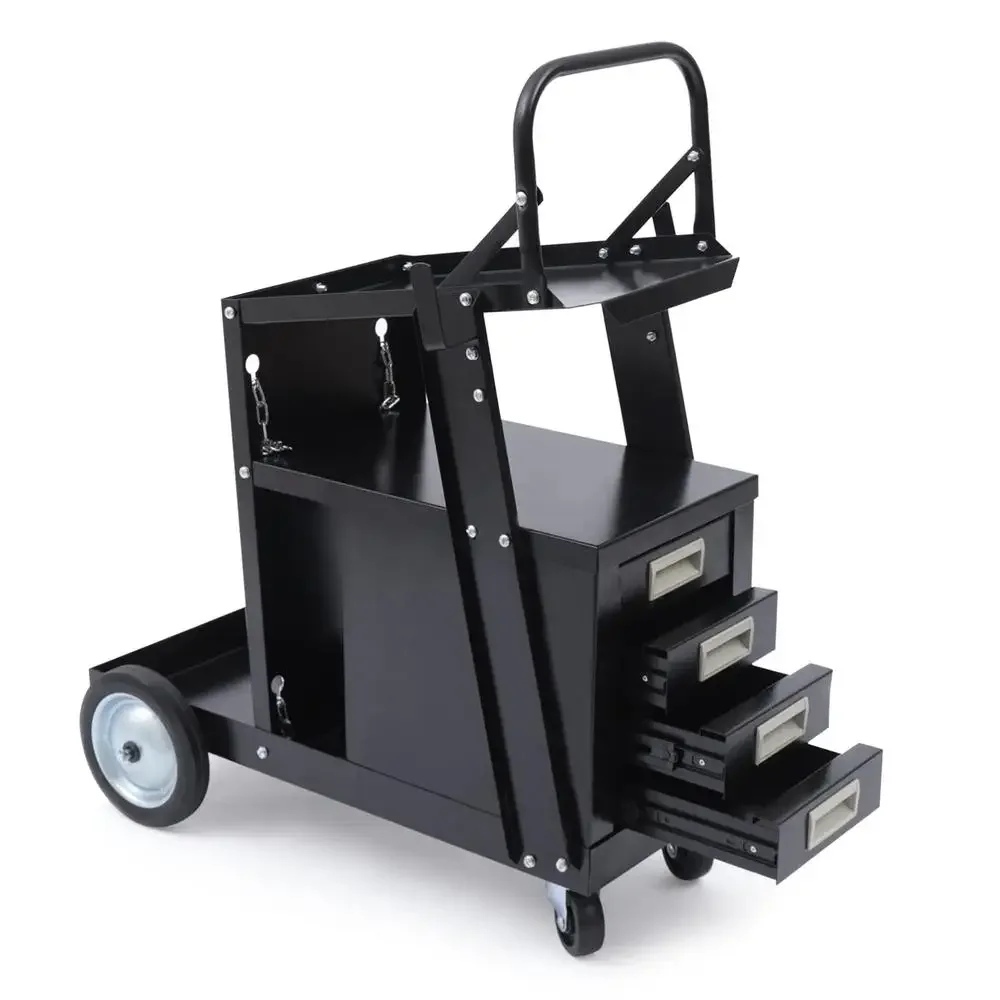 Rolling Welding Cart 176.37lbs Load Capacity 4 Drawers Storage Shelf Rod-Type Push-Pull Handle