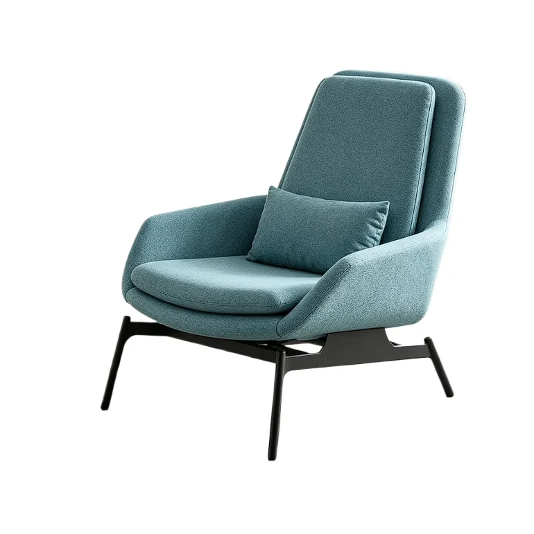 Italian style fabric lake blue texture linen steel frame high back leisure lounge chair, suitable for living rooms, apartments