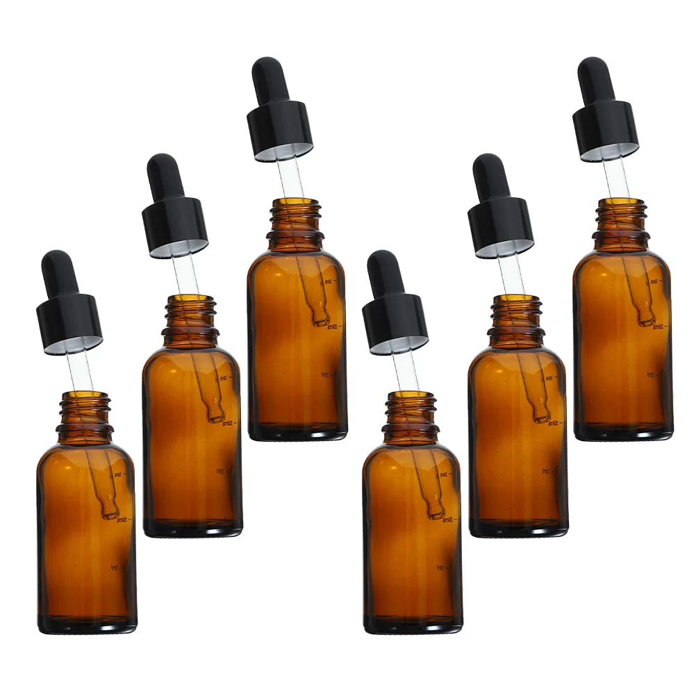

6Pcs Amber Glass Dropper Bottles Travel Vial Container Essential Oil Dispenser for Perfume Serums Liquids Travel Oil Bottle