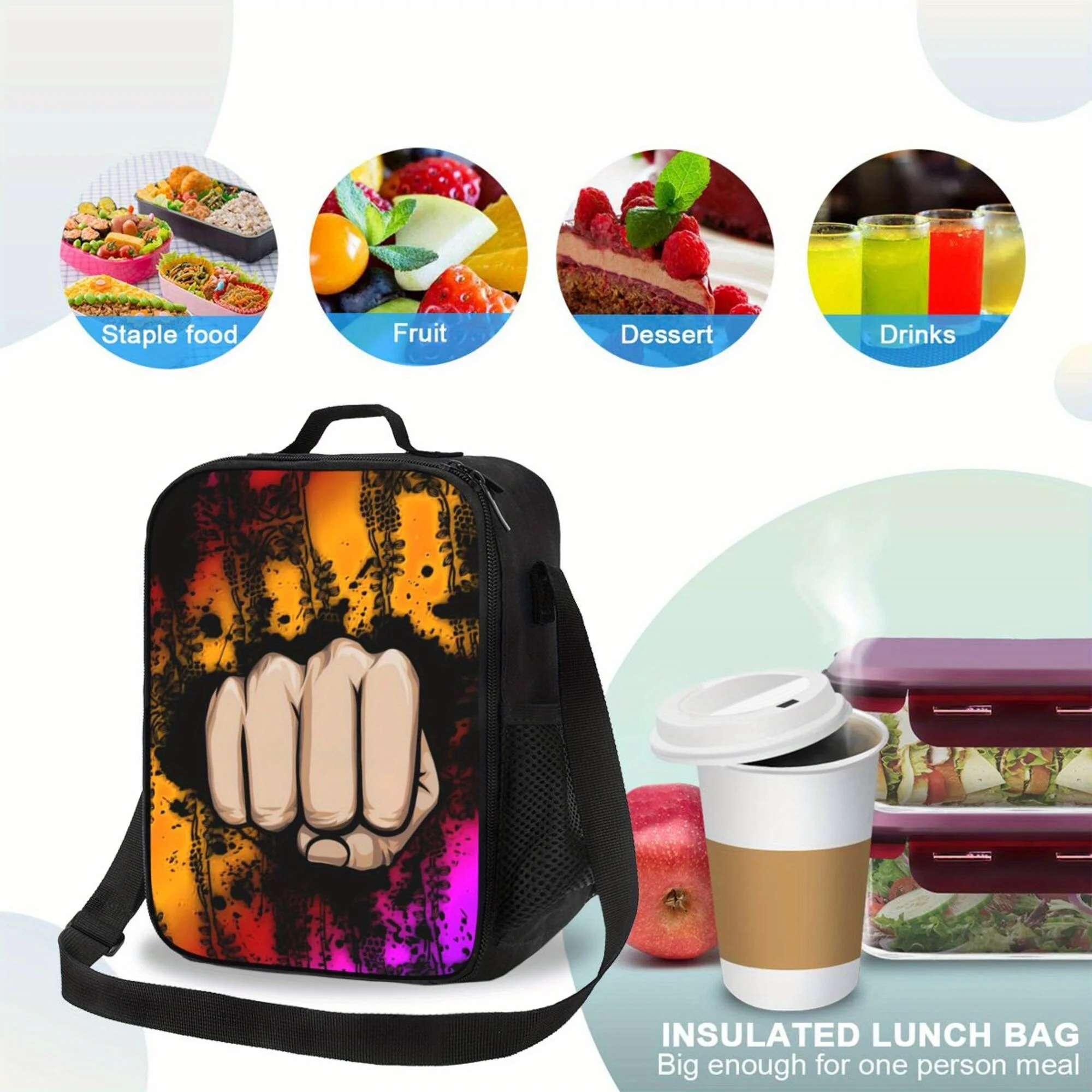 حقيبة تبريد معزولة محمولة بتصميم قبضة قطعة واحدة - قابلة لإعادة الاستخدام، نمط غروب الشمس النابض بالحياة والزهور، مثالية للتخييم والنزهات #5