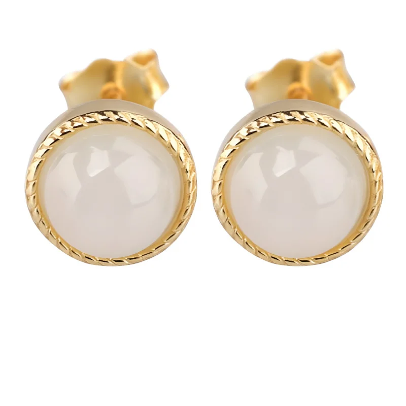 National Trend Ancient Style Hanfu Jade Earrings for Women, Matched with Qipao, Certificate, 925 Silver Gold Plated, Vintage Pat