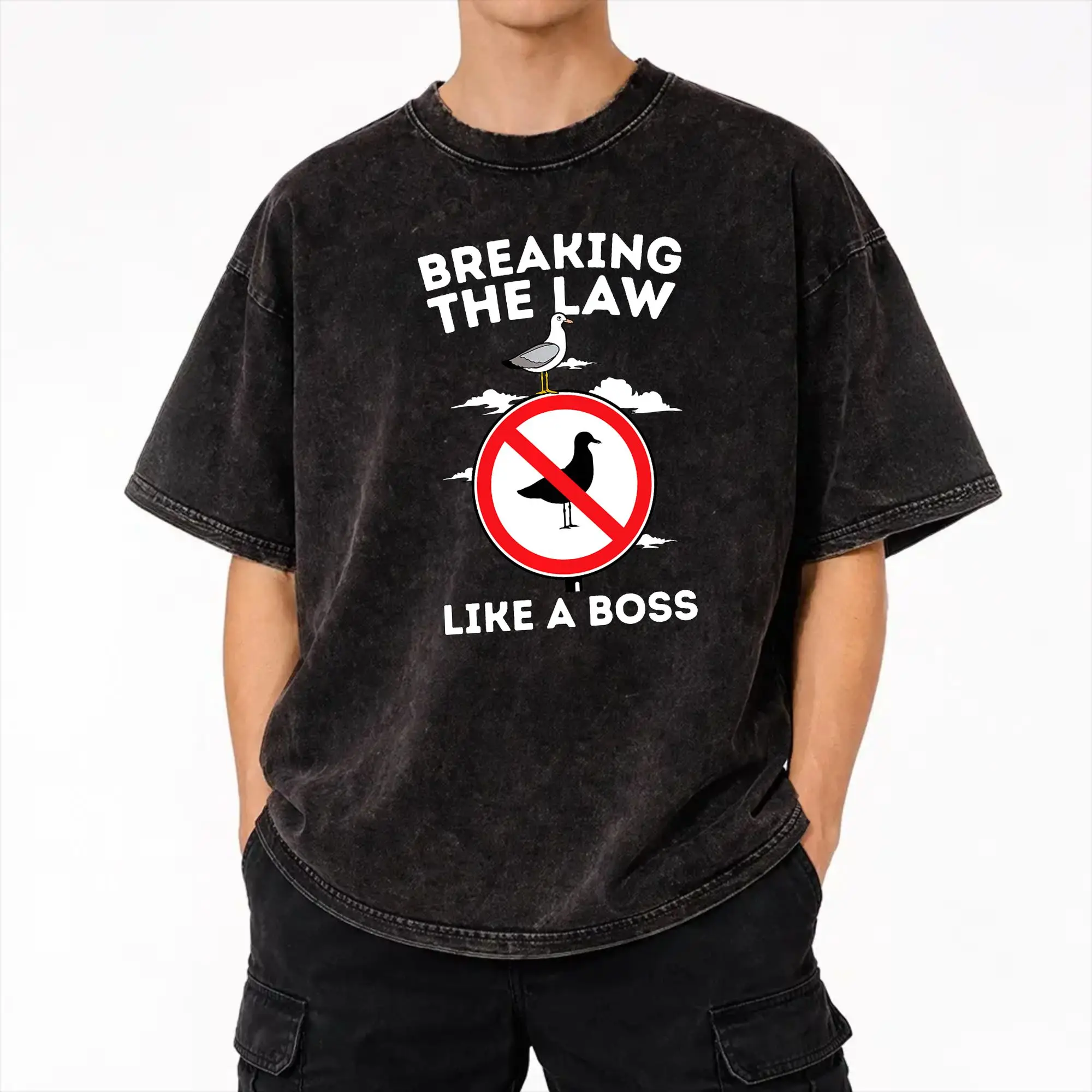 Like a Boss Funny Seagull Rebel Apparel Washed T Shirts for Men Women Streetwear Hip Hop T-Shirt Graphic  Tee Shirt Short Sleeve