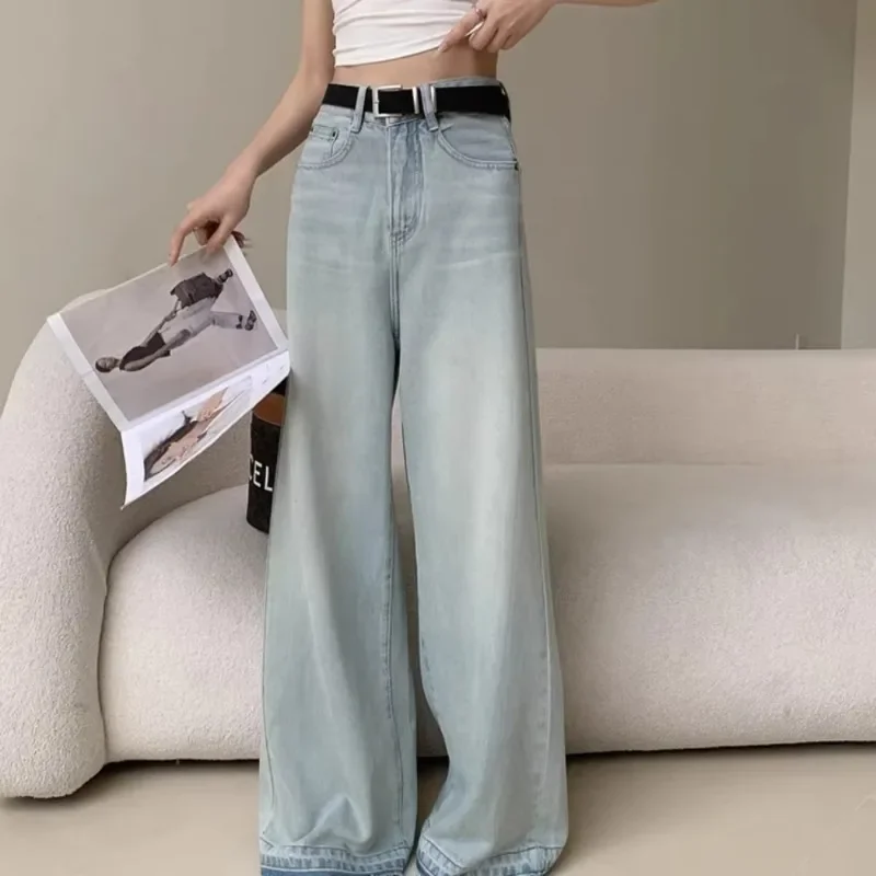 

Pop Retro Washed High Waisted Jeans For Women, Loose And Slimming Straight Leg Wide Leg Mop Pants Black Low Waist Baggy Jeans