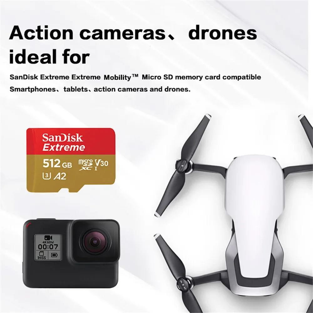 بطاقة مايكرو إس دي للكاميرا طائرة بدون طيار GoPro ، بطاقات ذاكرة nendo ، بطاقة أقصى A1 A2 U3 V30 ، USB ، 4K Flash Micro SDXC ، HC ، أصلي