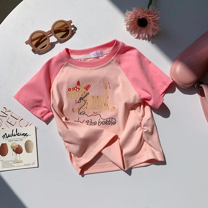 2-10T Dog Print Girls T Shirt Summer Tee Top Toddler Kid Baby Clothes Short Sleeve Cute Tshirt Infant Casual Outfit