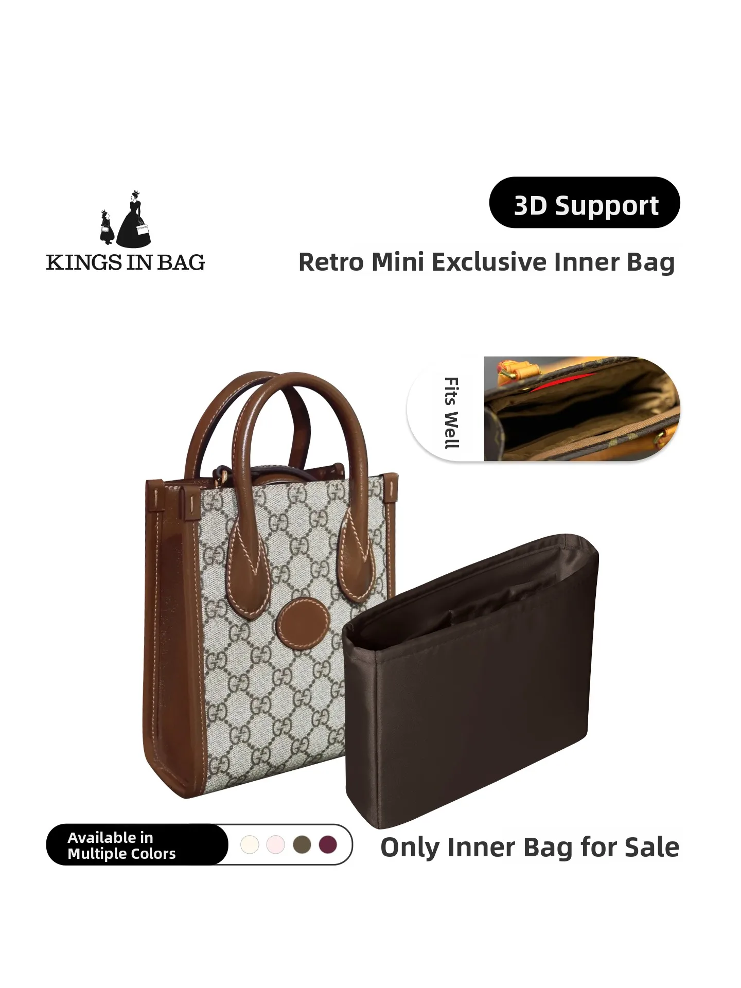 

Kings in Bag Getro Tote eet Music Storage Bag Inner Organizer Pouch for Handbags Silk Pure Color Cubic ape