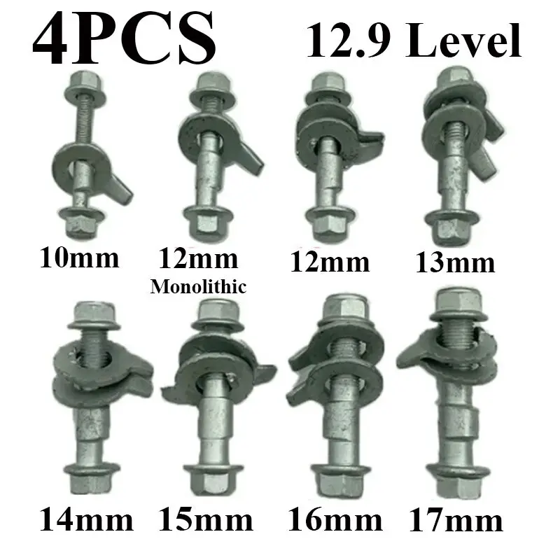 4x 12.9 Level Screw Camber Bolt Nut Car Wheel Alignment Arc Eccentric Screw Adjustment Repair Tool 10mm 12mm 14mm 15mm 16mm 17mm