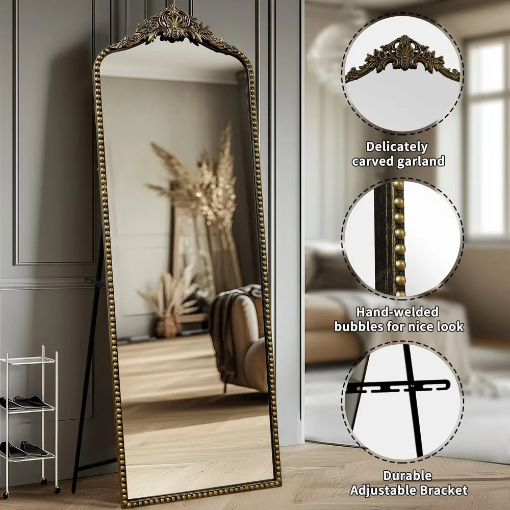 Vintage barokke stijl volledige lengte vloerspiegel, 65x22 sierlijke vrijstaande of aan de muur gemonteerde volledige lichaamsspiegel