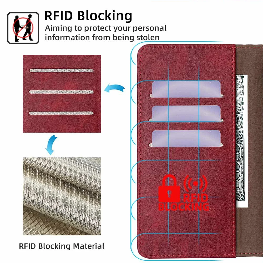 Business Book Style RFID Multi Card Cover For Oneplus 12 12R 11 11R 10 Pro 10T Magnetic Buckle Leather Flip Phone Case Coque