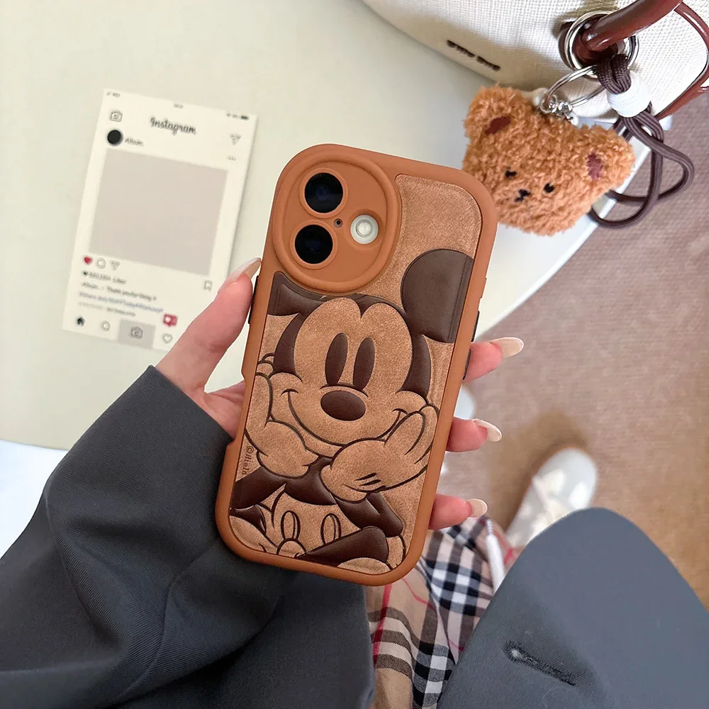 หรูหราหนังการ์ตูนDisneies MickeyสําหรับIPhone 16 15 14 13 12 11 Pro Max Anti-Dropนุ่มปกหลังFunda