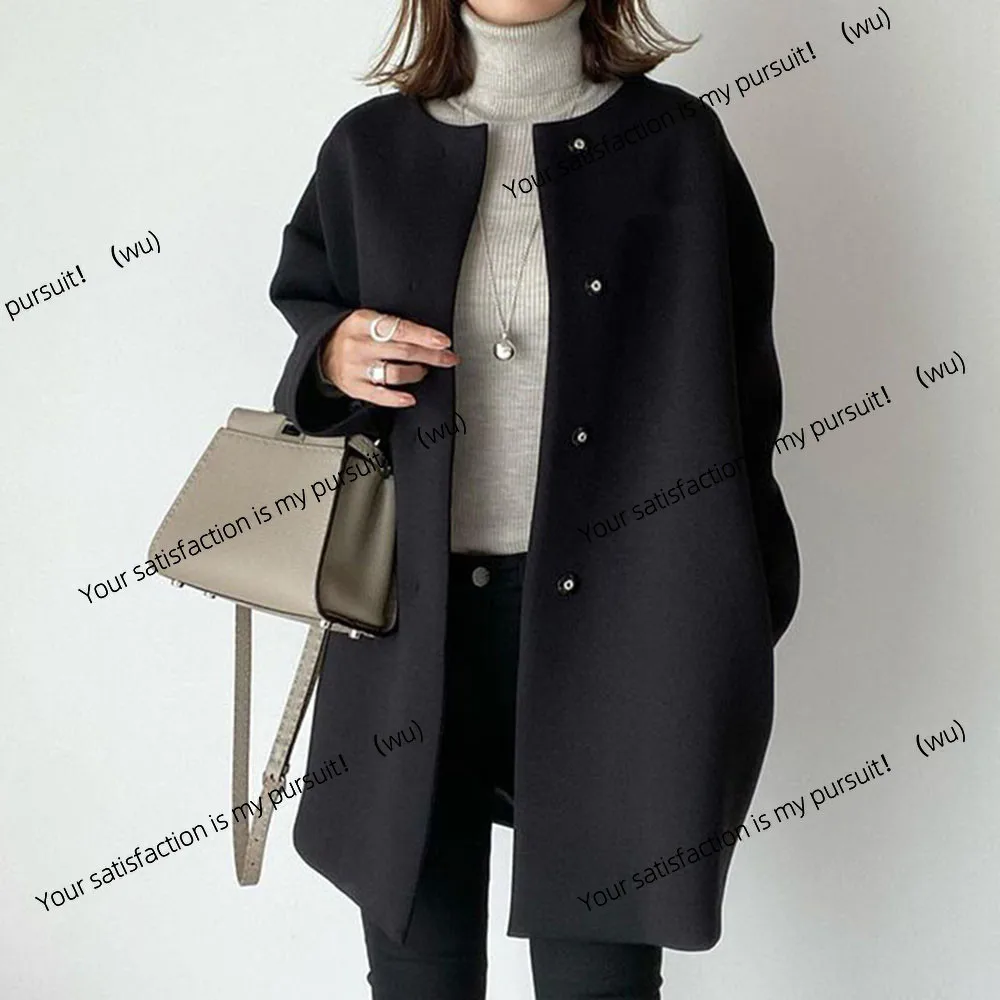 

Japanese straight coat femininity solid color simple woolen coat top