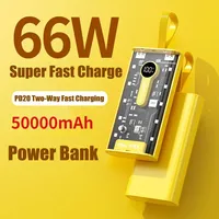 Newest Portable Power Bank 50000mAh with Cable 66W Fast Charging External Battery Charger Cases for iPhone Series Samsung Xiaomi