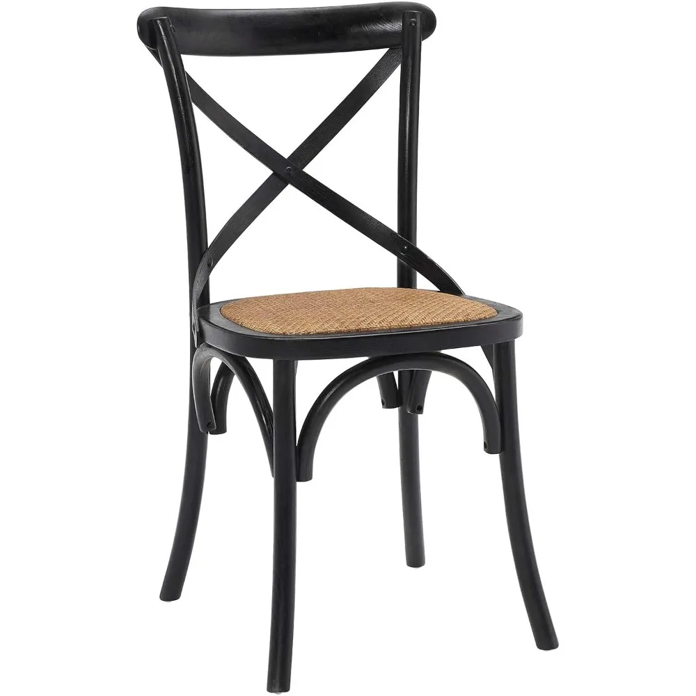 

Gear Rustic Modern Farmhouse Elm Wood Rattan Dining Chair in Black