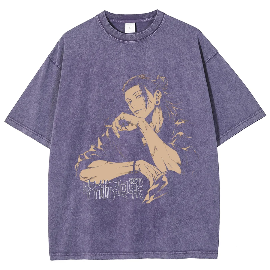 Anime Graphic Tees Womens Hip Hop Cartoon Graphic Print T-shirt Harajuku Funny Japanese Style Anime Washed T shirts for Men