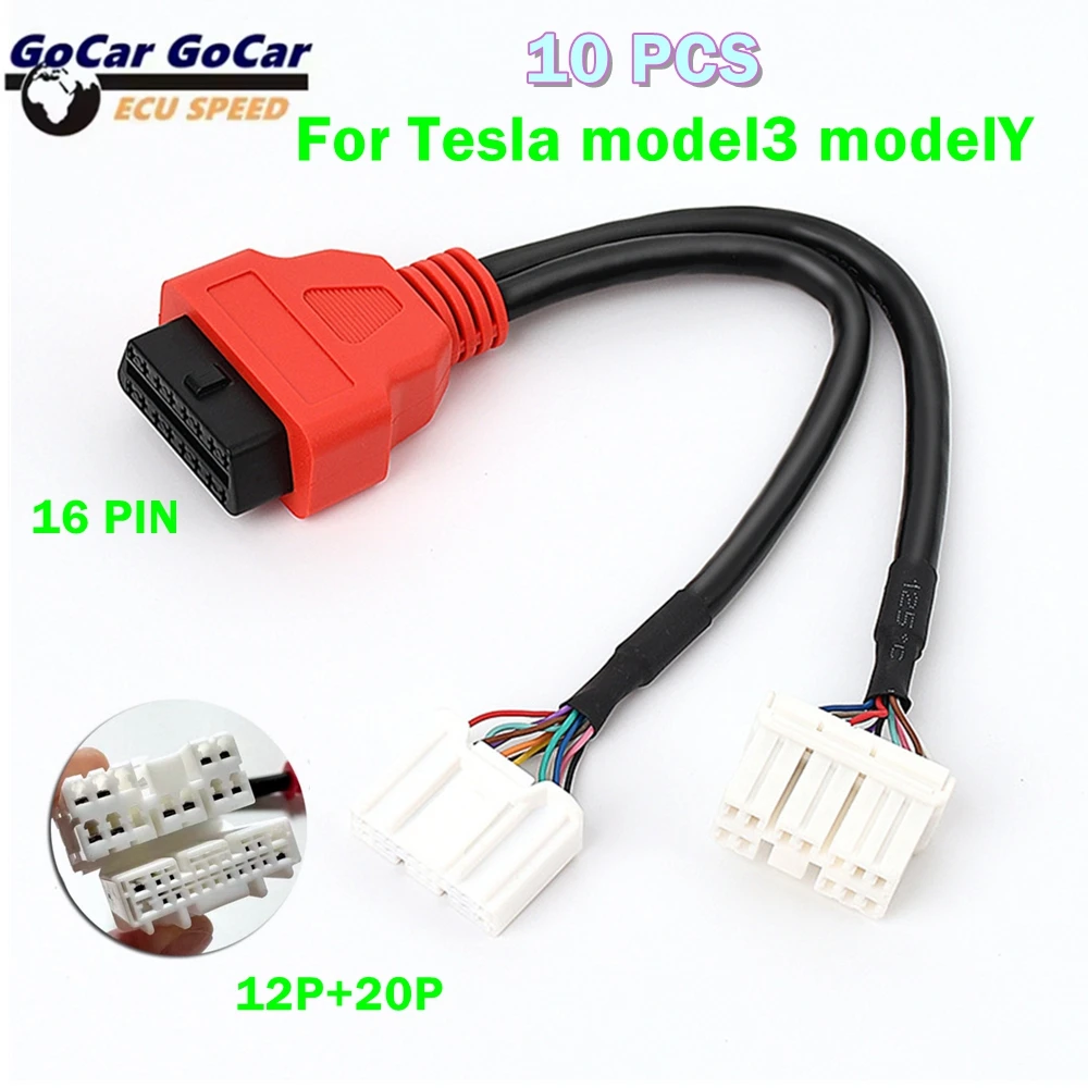 

10pcs OBD2 16 Full Pins for Tesla Dedicated Cable Harness 12P+20P Double Head Conversion Line for Tesla 3 and Y adapter cable