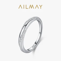 Ailmay Solid 925 Sterling Silver Clean Zircon Geometric Design Stackable Finger Ring For Women Fashion Party Jewelry Gift