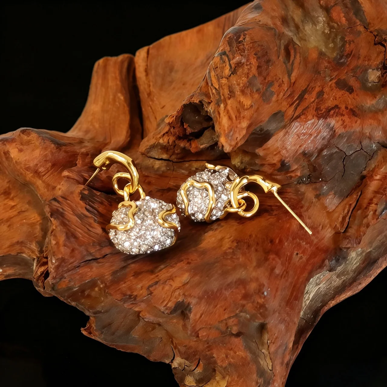 Wholesale 18K Gold Filled Natural Stone Ball Drop Dangle Earrings Exaggerated Big Carat Gemstone Full CZ Ear Hook Women Jewelry