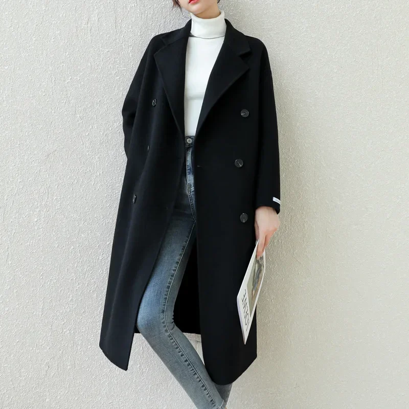 

Autumn and winter 2024 new style double-sided woolen overcoat ladies fashion temperament in the long woolen coat free delivery