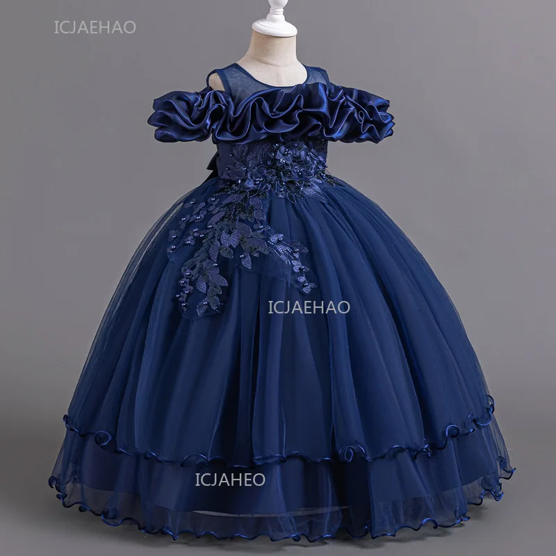 فستان زفاف جديد لفتاة الزهور فستان الأميرة الطويل للفتيات والأطفال وحفلات أعياد الميلاد الرسمية لموسم عيد الميلاد
