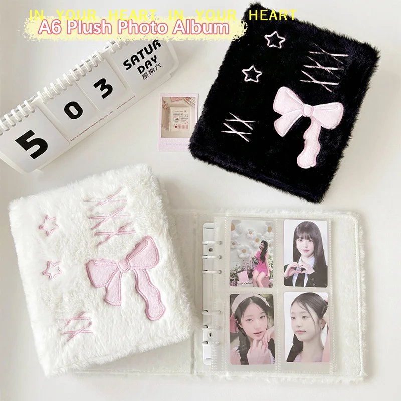 Álbum de Fotos A6 con Diseño de Lazo Estilo Ballet, Porta Tarjetas de Fotos de Felpa, Libro Coleccionable de Ídolos Kpop, Cuaderno, Papelería