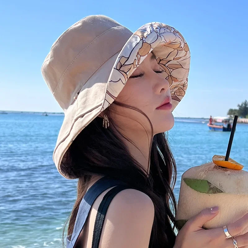 

Summer Hats for Women Cotton Breathable Sun Hat Double-sided Wear Large Brim Fisherman Hat Outdoor Sunscreen Bucket Hat Woman