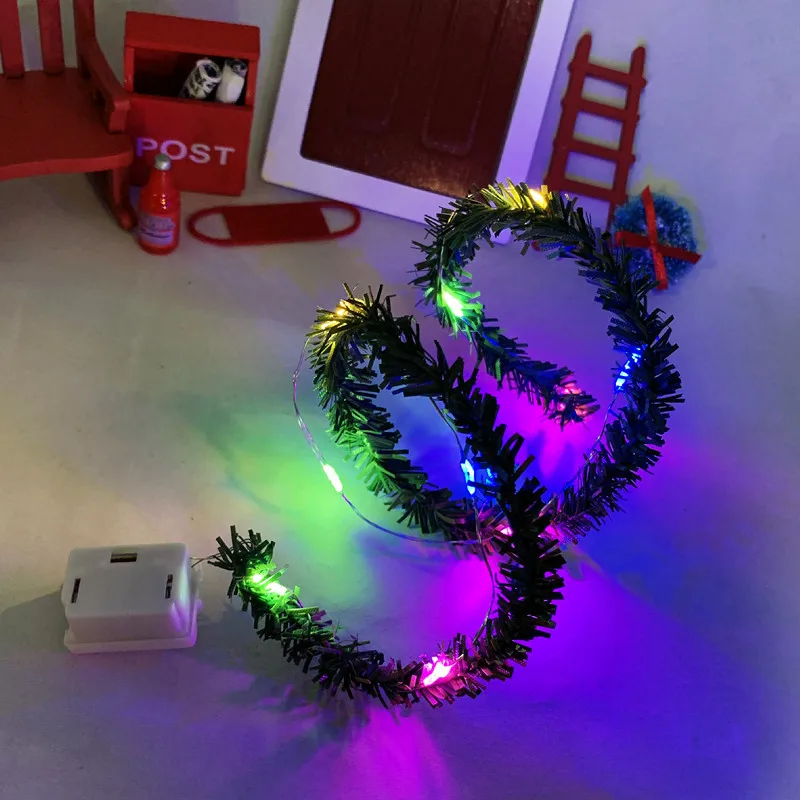 3 szt. 1/6 1/12 miniaturowy domek dla lalek LED Lightable oświetlenie neonowe sznurek bożonarodzeniowy Mini ogród ozdobny akcesoria