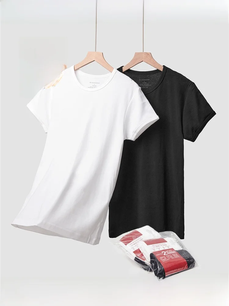 

Giordano Men's Cotton T-irt Pure Color ort Sve round Ne Base irt Two Pieces Set Comfortable Soft Summer Top
