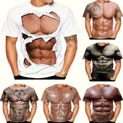 2024 Muscle Men's Fashion Cool 3D Art Printed T-Shirt Casual Funny Ripped Six Pack Abs Muscles Printing T Shirts For Man Tops