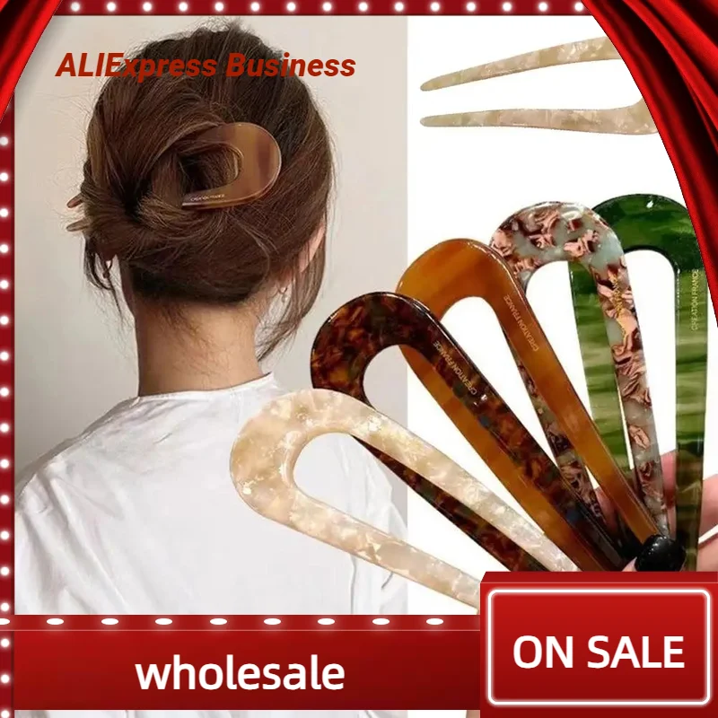 new fashion multi-colour acetate hair clips women's elegant U-shaped hair stick simple headdress hair accessories gift