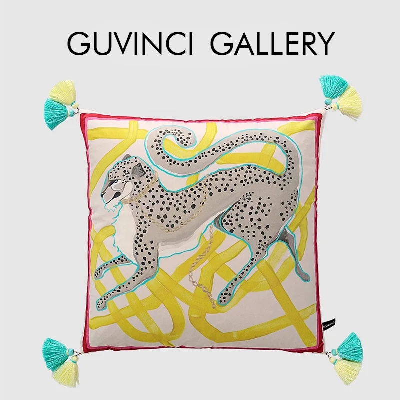 GUVINCI H Style Inspired Throw Pillow Cover Cheetah Leopard With Geometry Pattern Luxurious Decorative Cushion Case Dropshipping