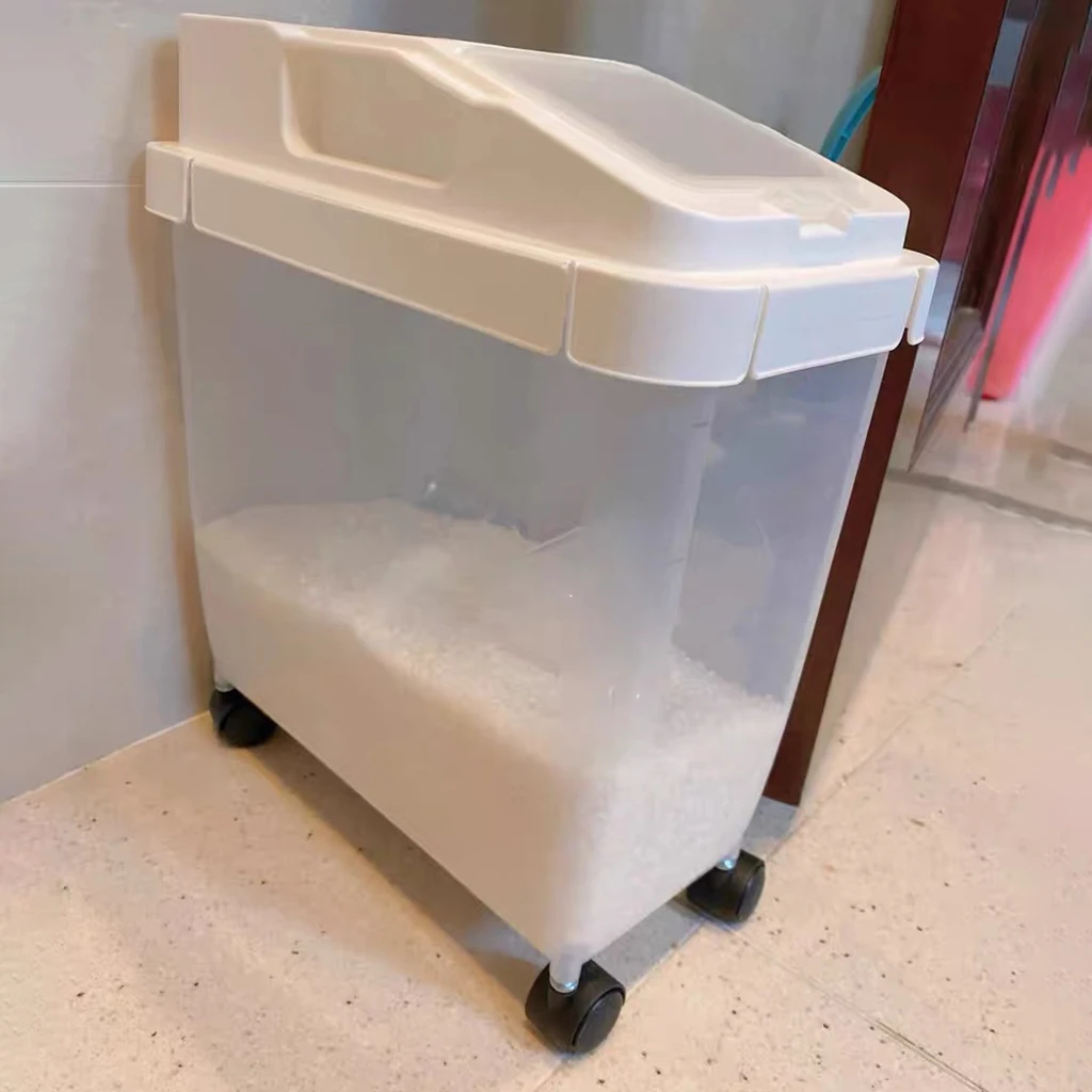 Durable Storage Container Capacity Dampproof Rice Dry Food Pet Food Tank Dispenser Storage Bin with Wheels Lid for Catering Home
