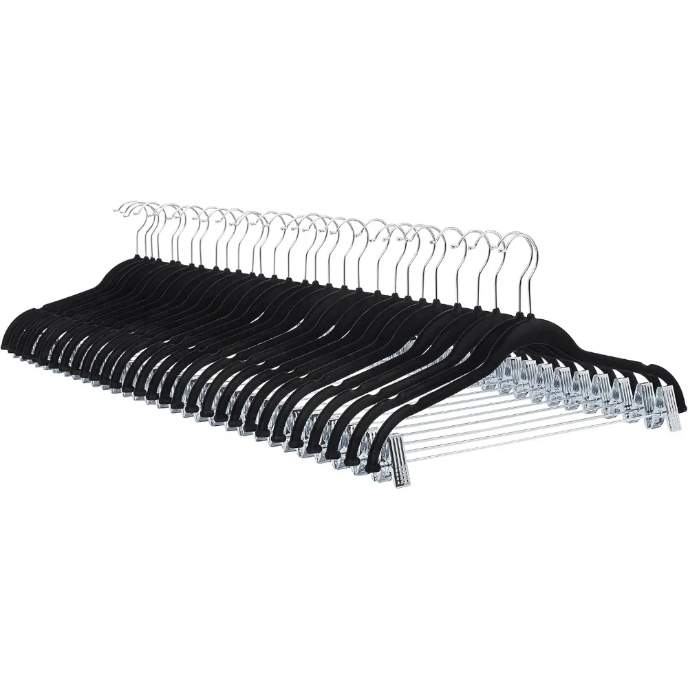 

Velvet Non-Slip Skirt Hangers with Clips Rotating Hook Black 24 Pack