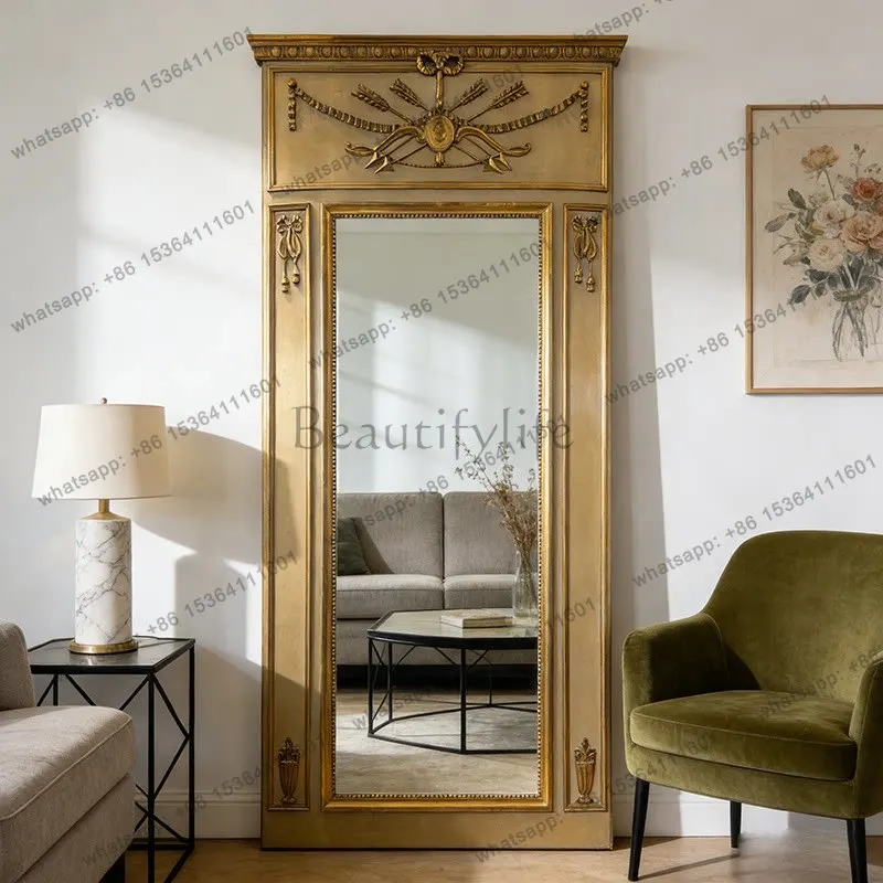 

French luxury wall hanging American wall fitting mirror retro cloakroom dressing mirror