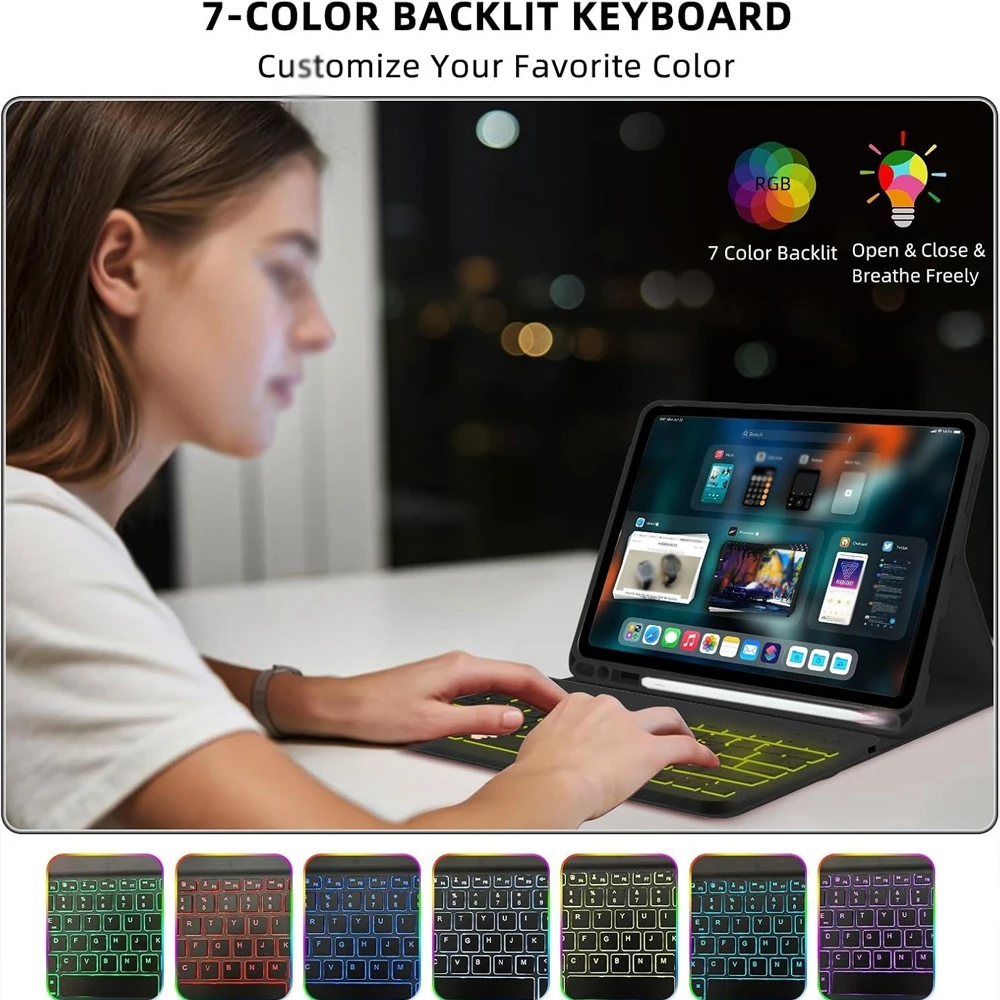 Redmi Pad Pro 12.1 lnch 용 키보드 케이스, Xiaomi POCO Pad 12.1 인치 태블릿 케이스 (분리형 무선 블루투스 키보드 포함)