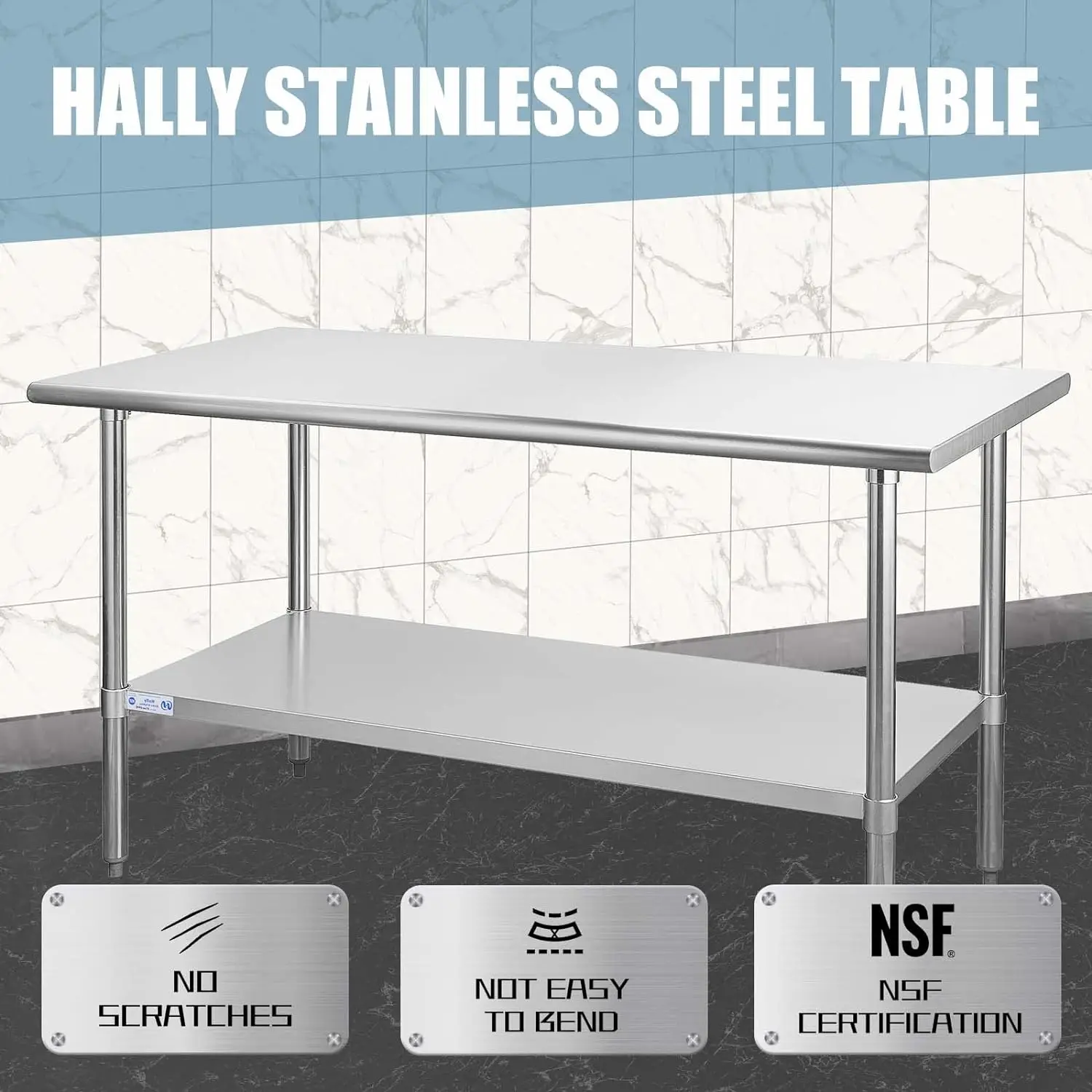 Imagem -04 - Mesa de Hally para Preparação e Trabalho Mesa Resistente com Undershelf e Pernas Galvanizadas Nsf Commercial 30x60 Pol Aço Inoxidável