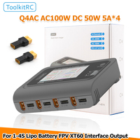 NEW ToolkitRC Q4AC 4x50w 4-Ports AC/DC LCD Display Smart Charger/Discharger XT60 Port For RC LiPo/LiHV/LiFe/Lion Battery