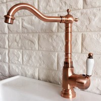 Antique Red Copper 360 Swivel Spout Kitchen & Bathroom Faucet / Wash Basin Mixer Sink Taps Cold and Hot Water Faucets tnf402