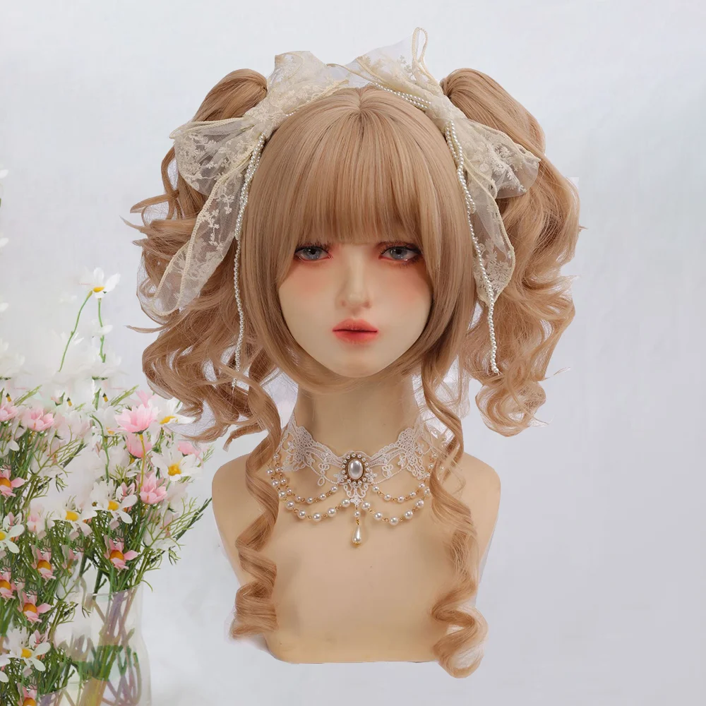 شعر صناعي مجعد روماني عالي الجودة، ذيل حصان قابل للفصل، شعر مستعار لوليتا للحفلات اليومية للنساء، مقاوم للحرارة