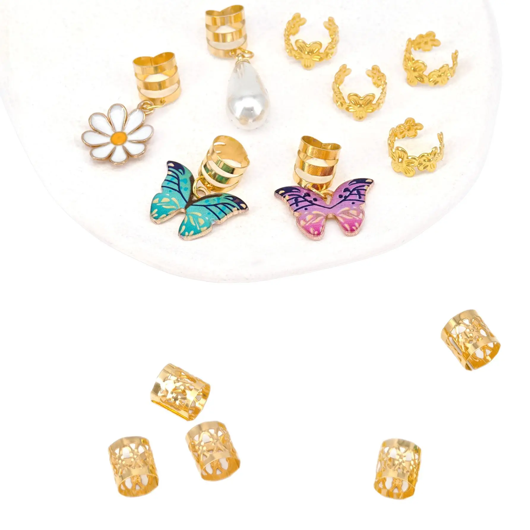 ボヘミアン ゴールデン ドレッドヘア ウィッグ マルチカラー バタフライ ヘアリング付き - フェスティバル/パーティー用編み込みウィッグ アクセサリー