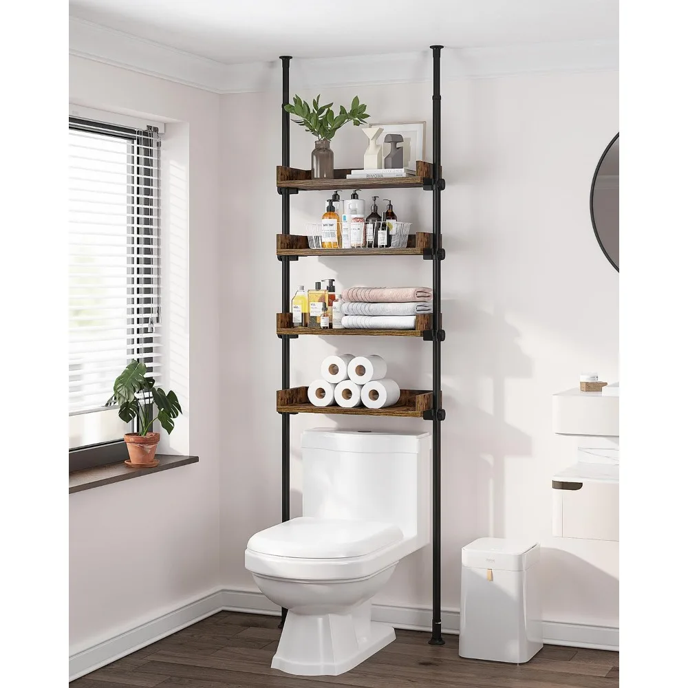 

ALLZONE Bathroom Organizer, Over The Toilet Storage, 4-Tier Adjustable Wood Shelves for Small Rooms, Saver Space Rack, 92 to 116