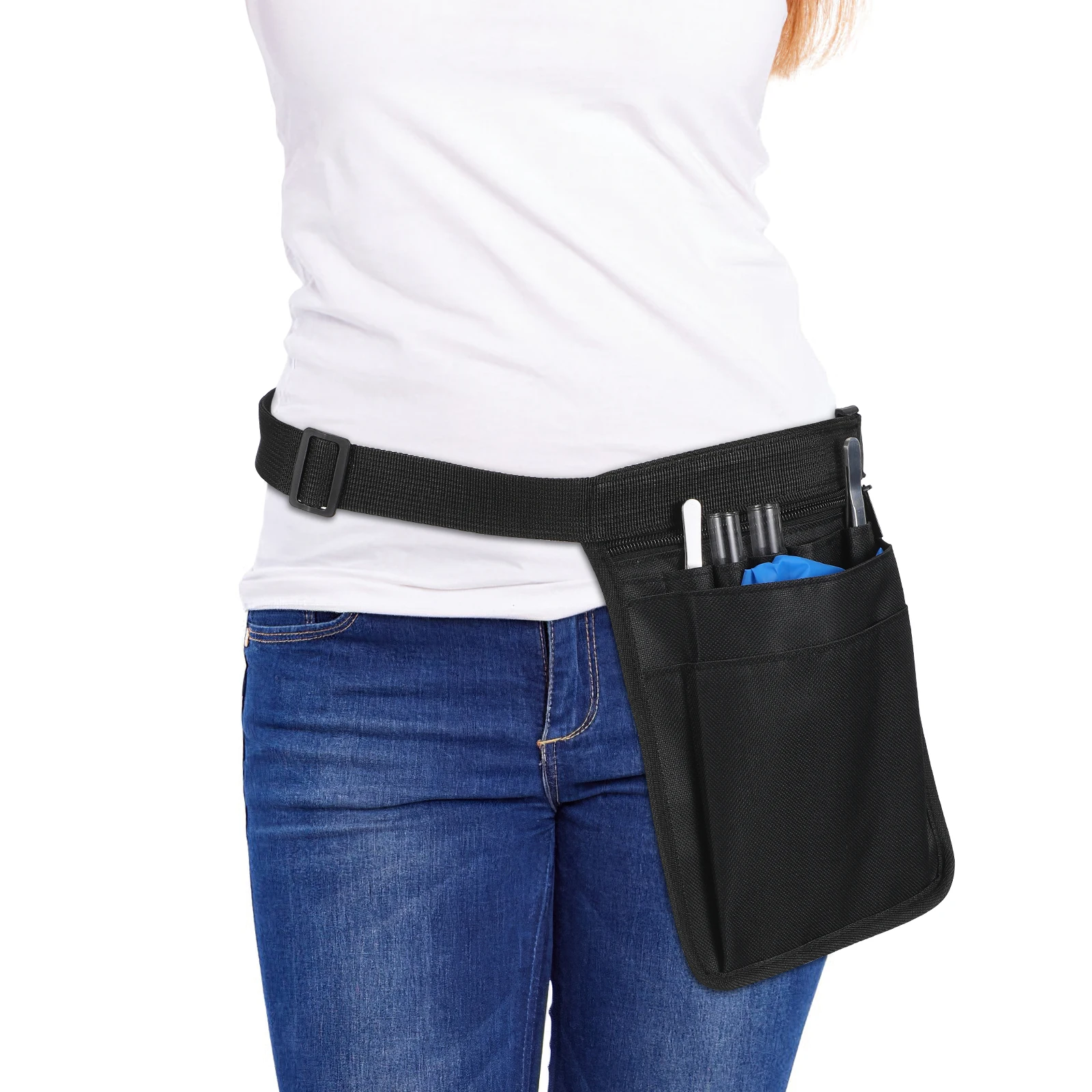 1 szt. Czarna Saszetka Nerka na Narzędzia Torba na Pas Pielęgniarka Ogrodniczek Regulowany Organizer Tkanina Oxford Wodoodporny Wielofunkcyjny