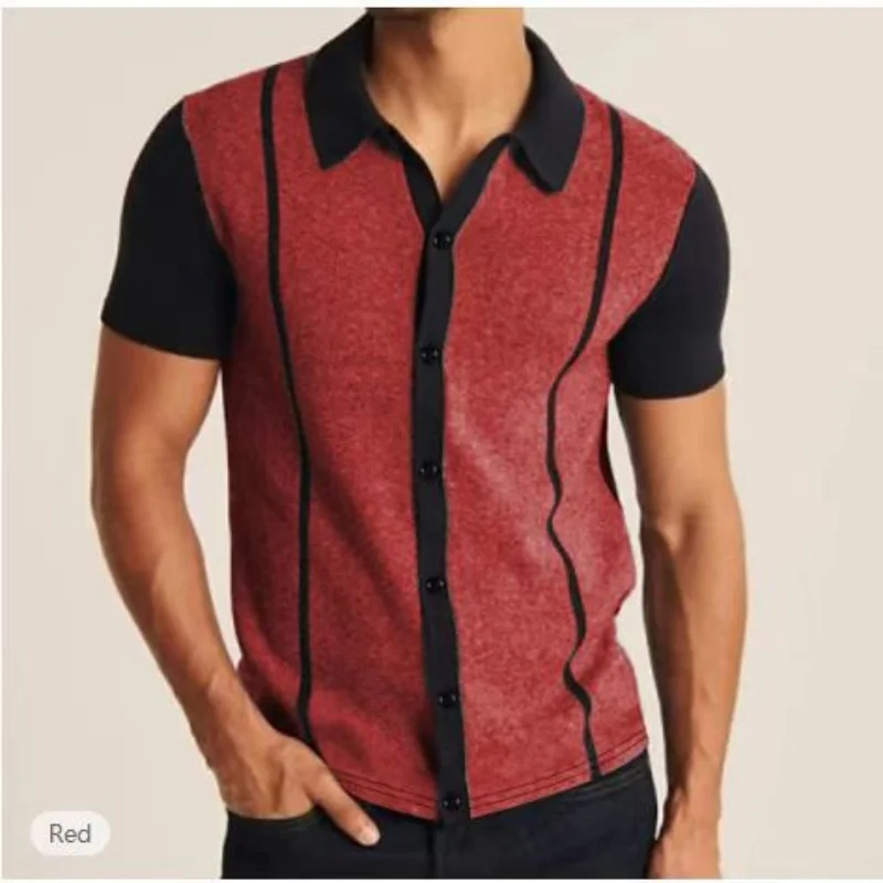 Camisola de manga curta listrada masculina, combinando cores, slim fit, contraste, estilo britânico, primavera, verão, best-seller, moda, ca, 2023