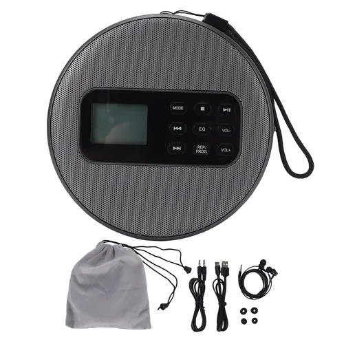 Reproductor de CD portátil, reproductor de CD portátil, Cable estéreo recargable de 3,5mm, altavoces dobles, Bluetooth, CD, CD-R, reproductor de discos de música MP3