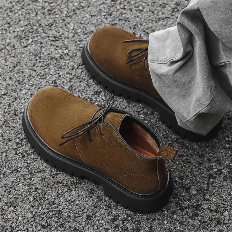 Retro Men Derby Shoes Black Brown British Casual Thick-soled Comfortable Trendy Large-head Leather Shoes Work Shoes Men