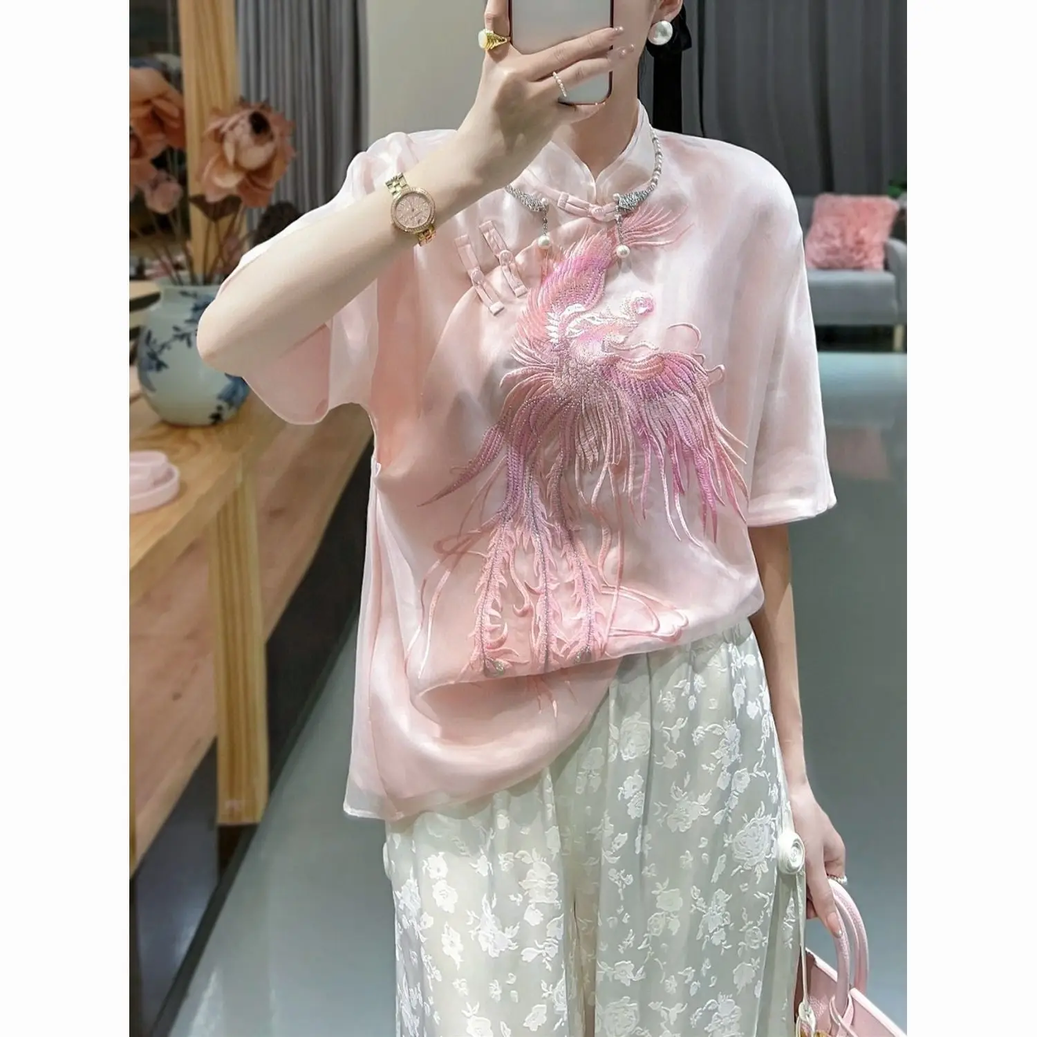 2025 chinese style embroidered retro top button tang suit oriental style hanfu top women spring summer graceful cheongsam blouse