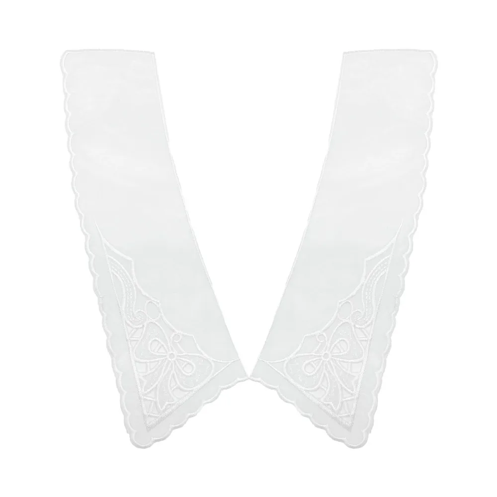 ปลอกคอผ้าลูกไม้ปักลายออร์แกนซ่าสำหรับผู้หญิง ปลอกคอปลอมแบบผูกเชือก ผ้าคลุมไหล่ ปลอกคอแบบติดกระดุมด้านหน้า สำหรับตกแต่งเสื้อผ้าและชุดเดรส