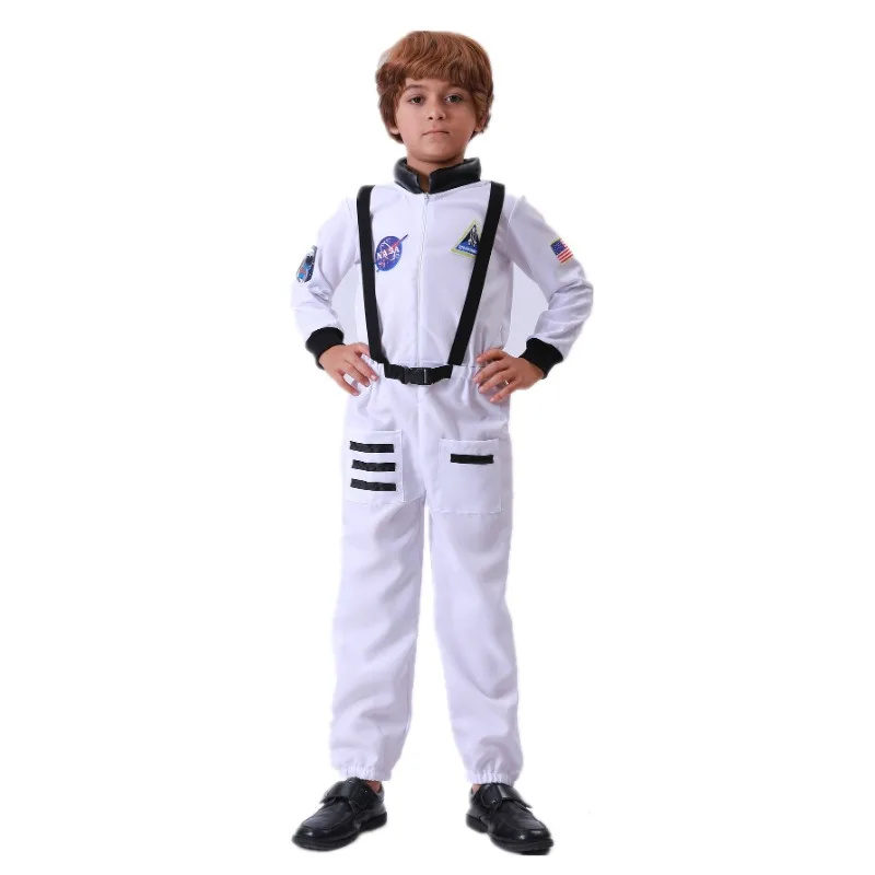 Adorable Children\'s Astronaut Costume with Cartoon Print Halloween Role Play Space Costume Bodysuit Kids Performance Gift