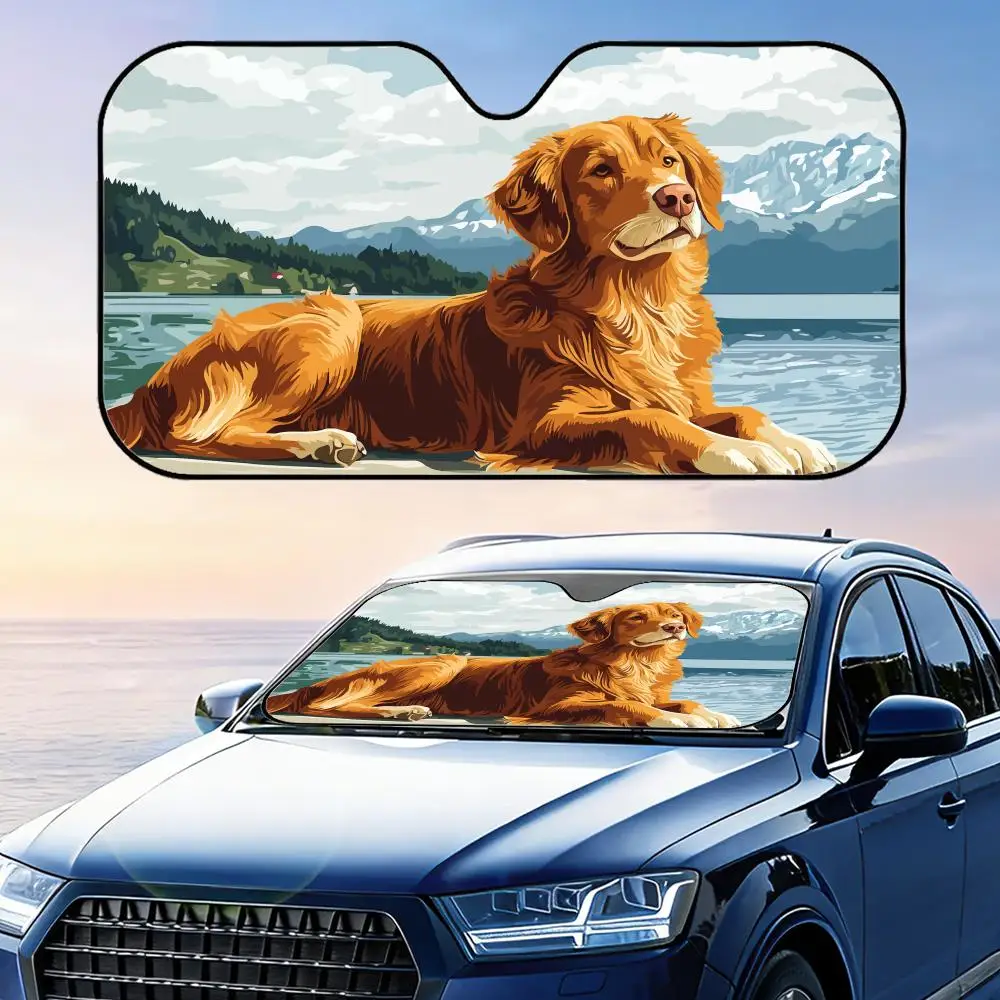 

Симпатичный солнцезащитный козырек с изображением золотистого ретривера, многоразовый, из алюминиевой фольги, для защиты от УФ-излучения и теплоизоляции, накидка-козырек от солнца